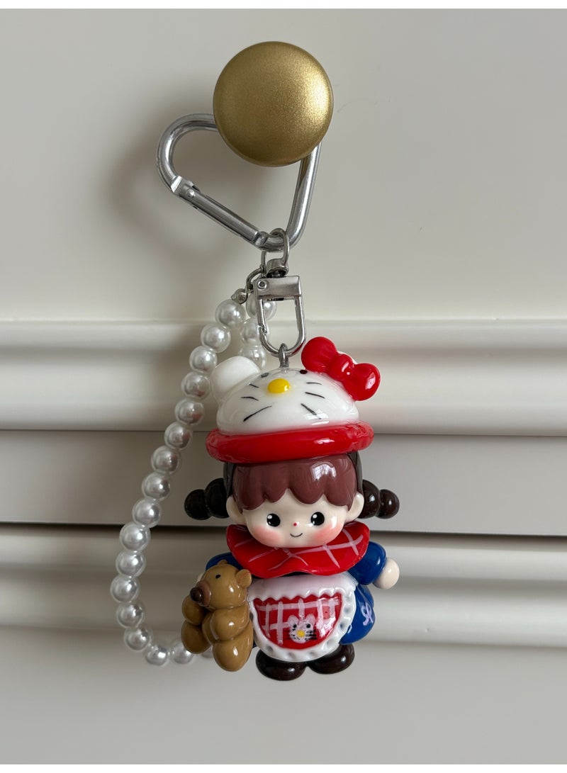 Handcrafted Ceramic Doll Keychain | Pearl Chain Bag Charm - Image 2